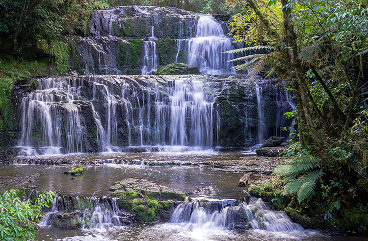 Purakaunui Falls seen from the viewing platform, Catlins, New Zealand